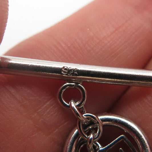 925 Sterling Silver Vintage Chinese Character Panel Link Bracelet 9"