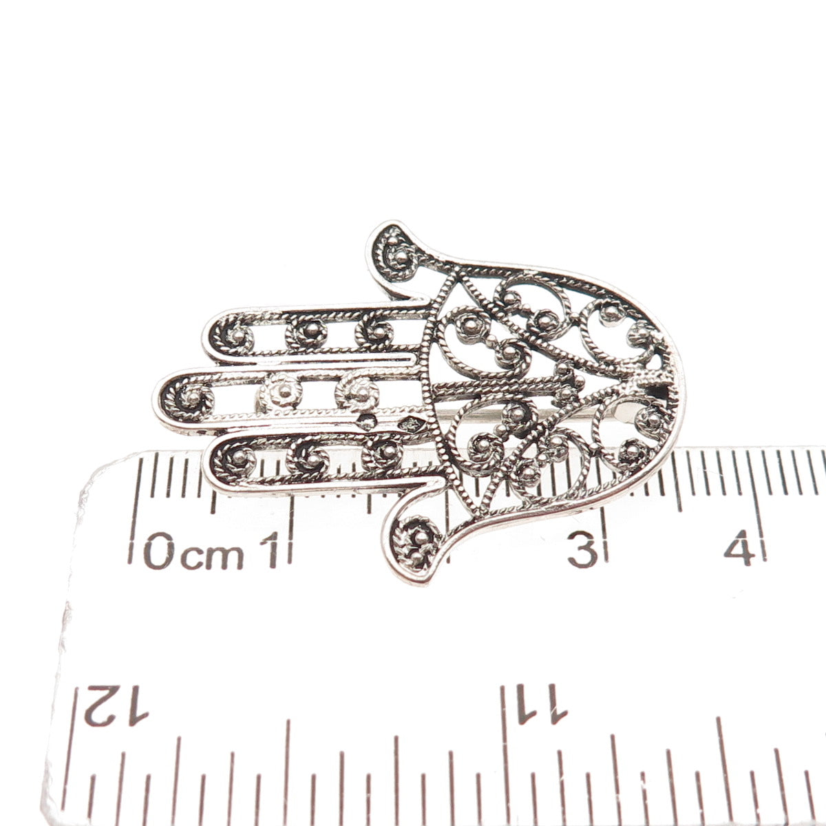 800 Silver Antique Art Deco France Hamsa Filigree Oxidized Pin Brooch