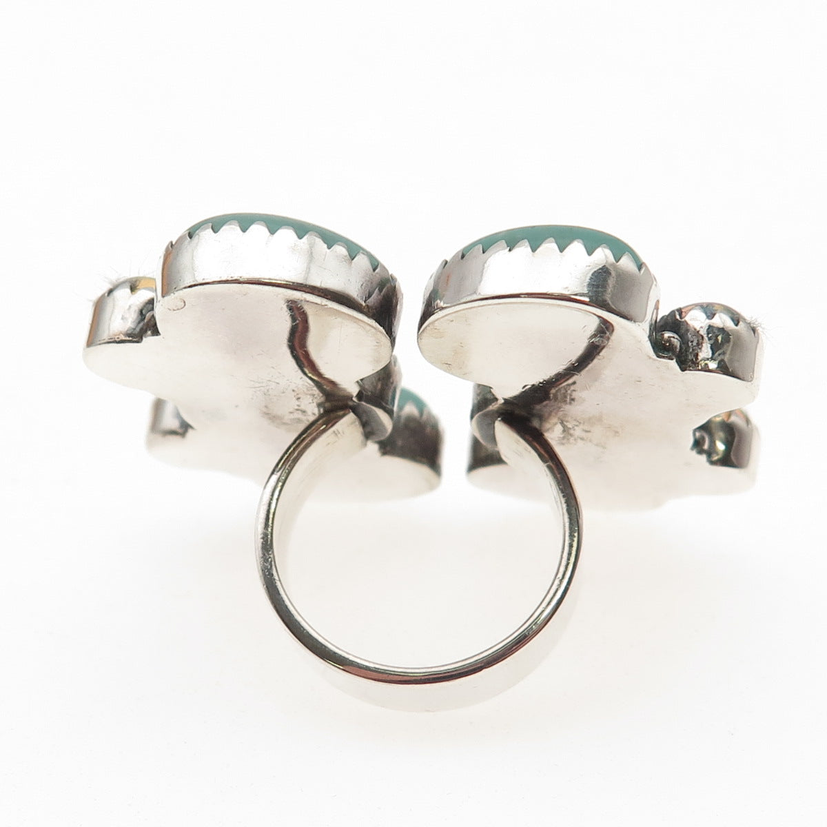 925 Sterling Vintage Real Amazonite & Opal Adjustable Statement Ring Size 7.5