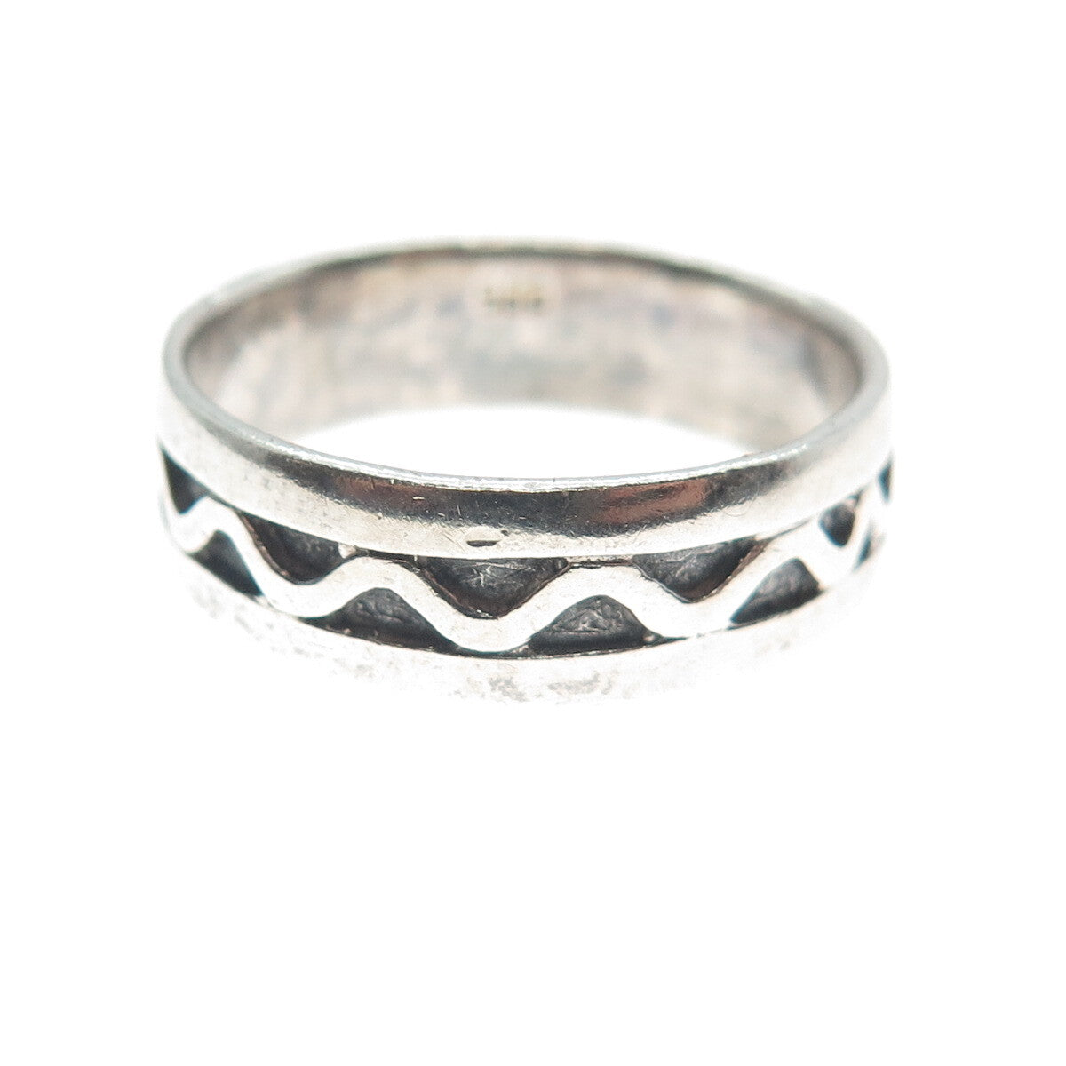 925 Sterling Silver Vintage Zig Zag All Around Oxidized Band Ring Size 9