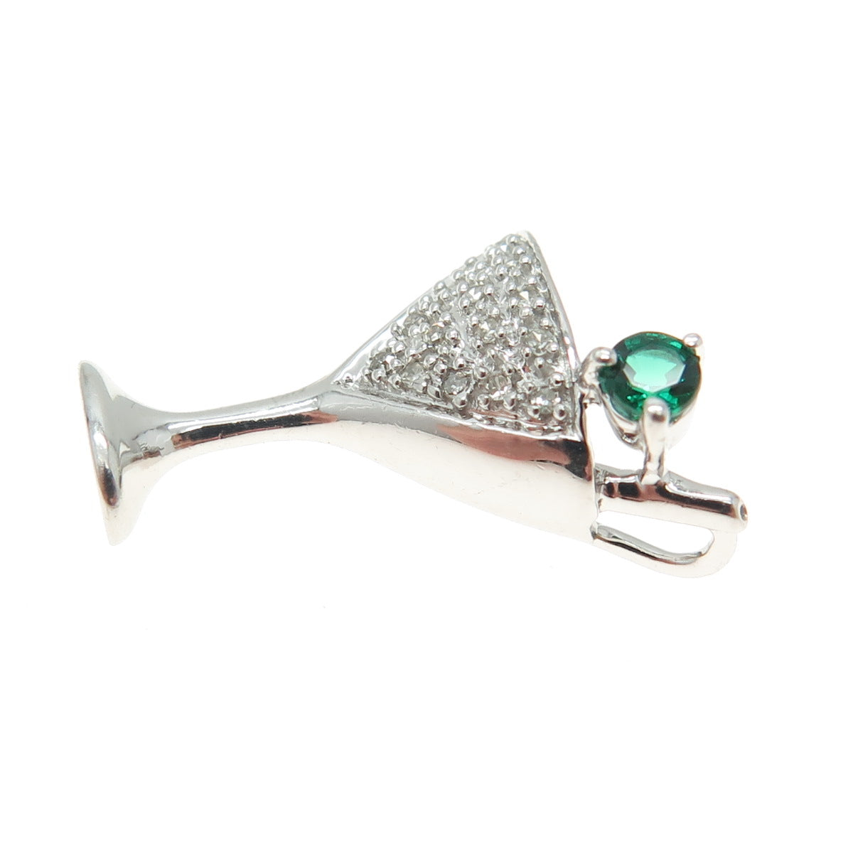 ALWAND VAHAN Sterling Real Diamond & Green Tourmaline Martini Glass Pendant