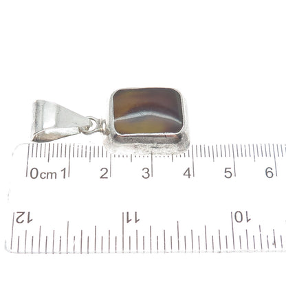 925 Sterling Silver Vintage Mexico Real Tiger Eye Modernist Charm Pendant