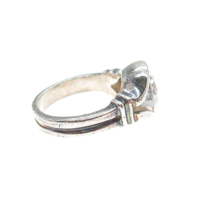 925 Sterling Silver Vintage Round-Cut Shaped C Z Oxidized Ring Size 5.25