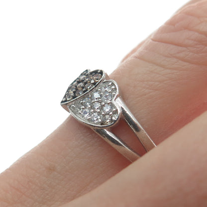 925 Sterling Silver Vintage White Champagne C Z Couple of Hearts Ring Size 7.25