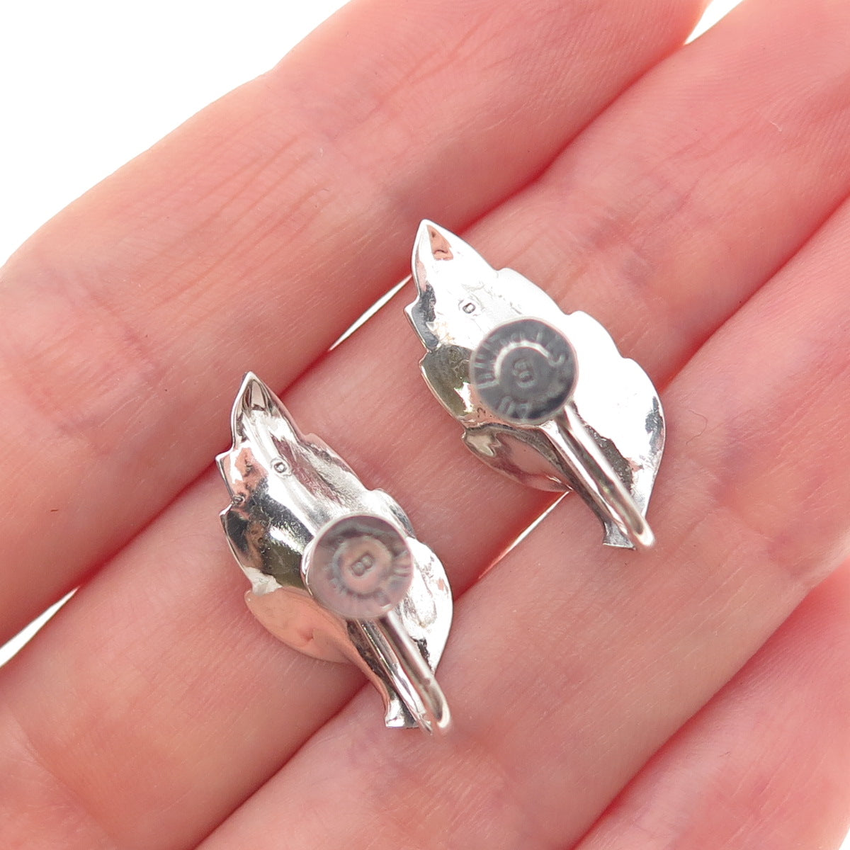 Beau Sterling Silver Antique Art Deco Floral Leaf Oxidized Screw Back Earrings
