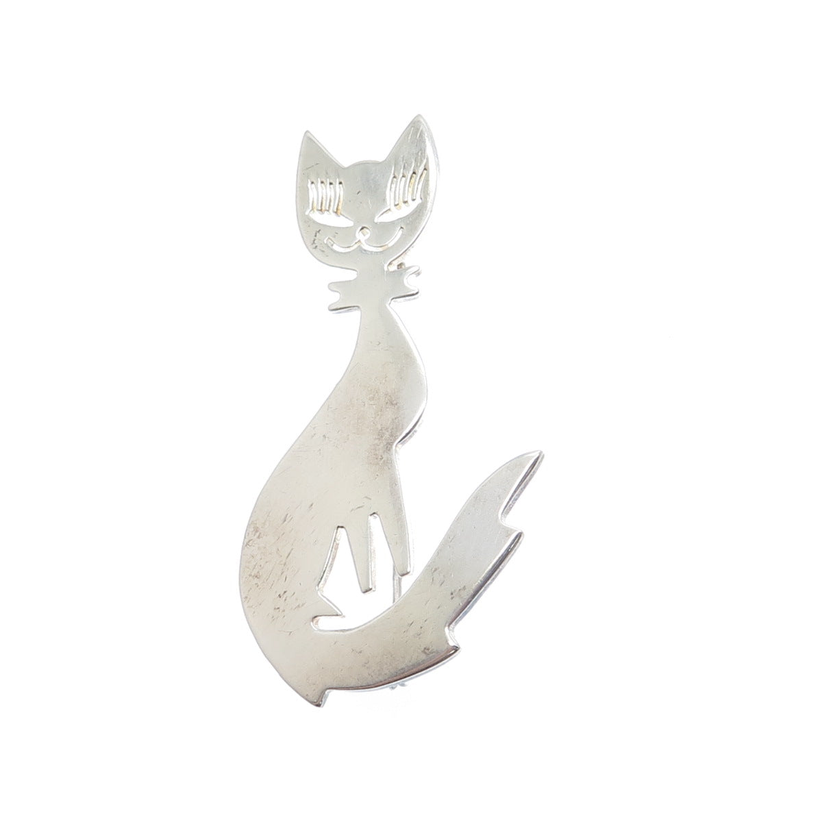 925 Sterling Silver Vintage Mexico Modernist Cat Pin Brooch