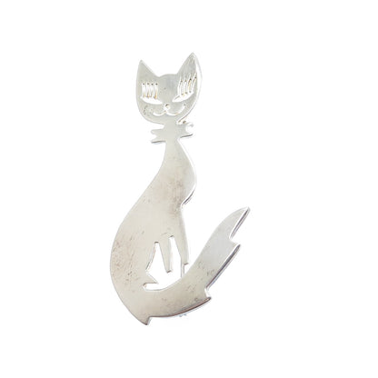 925 Sterling Silver Vintage Mexico Modernist Cat Pin Brooch