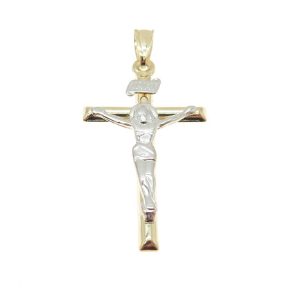 14K Yellow & White Gold Crucifix Cross Religious Charm Pendant