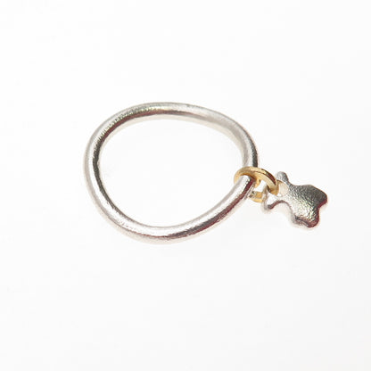 Tous 925 Sterling Silver Vermeil Sweet Dolls Charm Wavy Band Ring Size 6.75