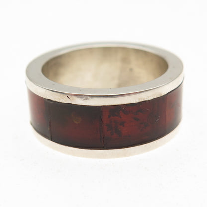 Zac Karen 925 Sterling Silver Vintage Real Amber Modernist Band Ring Size 8.25