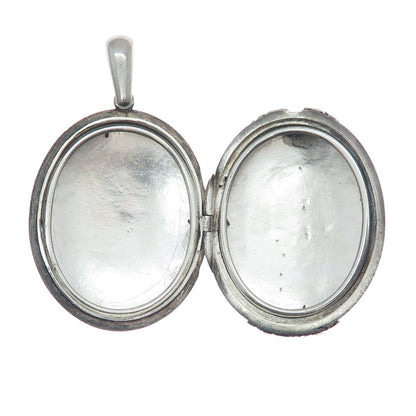 925 Sterling Silver Antique Victorian Ornate Heart Oval Locket Oxidized Pendant