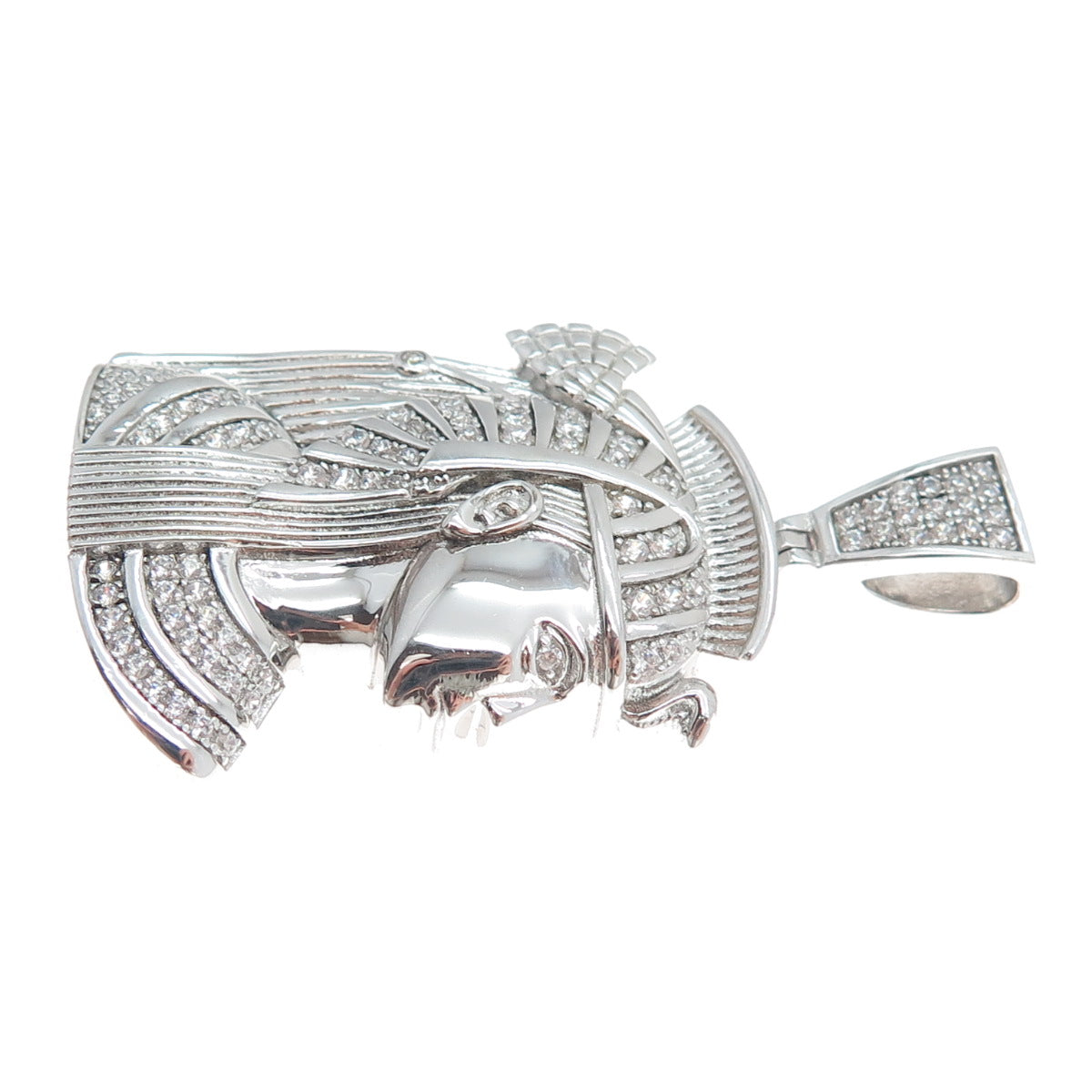 925 Sterling Silver Round-Cut Shaped C Z Egyptian Pharaoh Sparkle Pendant