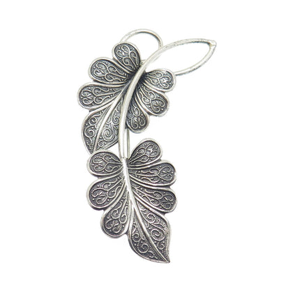 BEAU 925 Sterling Silver Vintage Floral Leaves Oxidized Pin Brooch