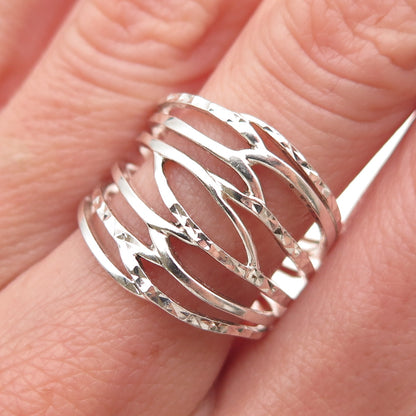 925 Sterling Silver Vintage Diamond-Cut Multi-Row Ring Size 8