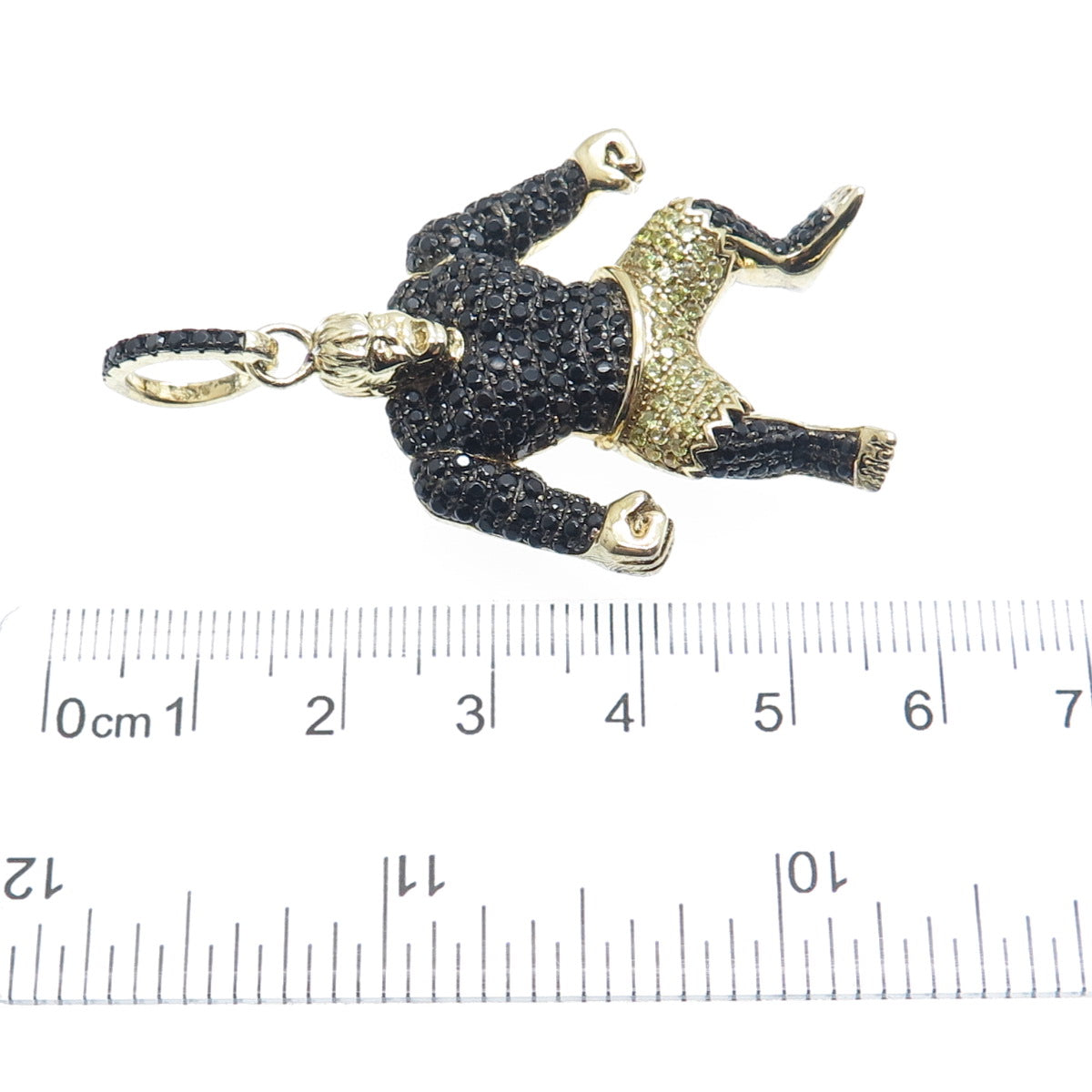 925 Sterling Silver Gold Plated Real Round-Cut Spinel & C Z Black Hulk Pendant