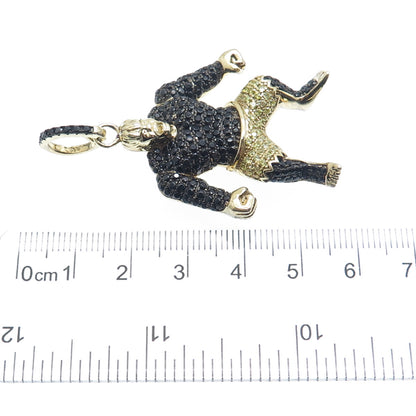 925 Sterling Silver Gold Plated Real Round-Cut Spinel & C Z Black Hulk Pendant