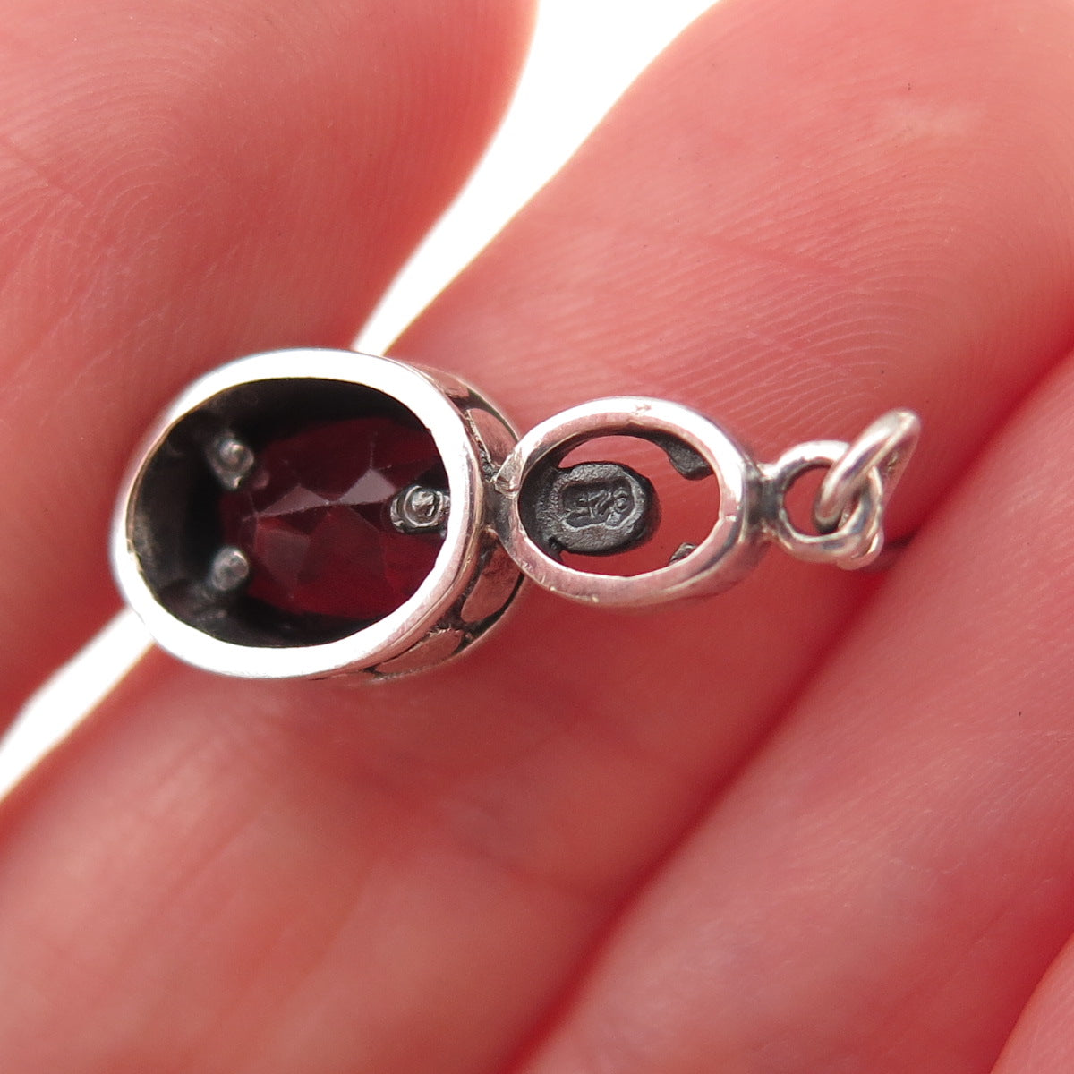 Lucas Lameth 925 Sterling Silver Vintage Real Red Garnet Dangle Earrings