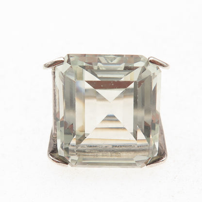 925 Sterling Silver Vintage Mexico Real Quartz Modernist Oxidized Ring Size 6