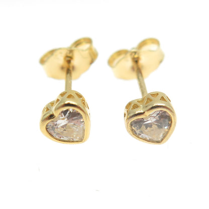 925 Sterling Silver Gold Plated Heart-Cut C Z Stud Earrings