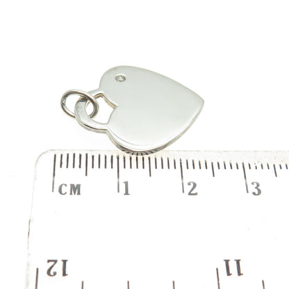 925 Sterling Silver Vintage Round-Cut Shaped C Z Heart Tag Pendant