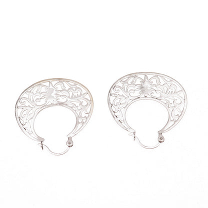 925 Sterling Silver Vintage Ornate Hoop Earrings