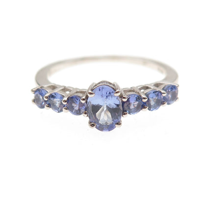 Chuck Clemency Sterling Silver Real Oval & Round-Cut Tanzanite Ring Size 8.25
