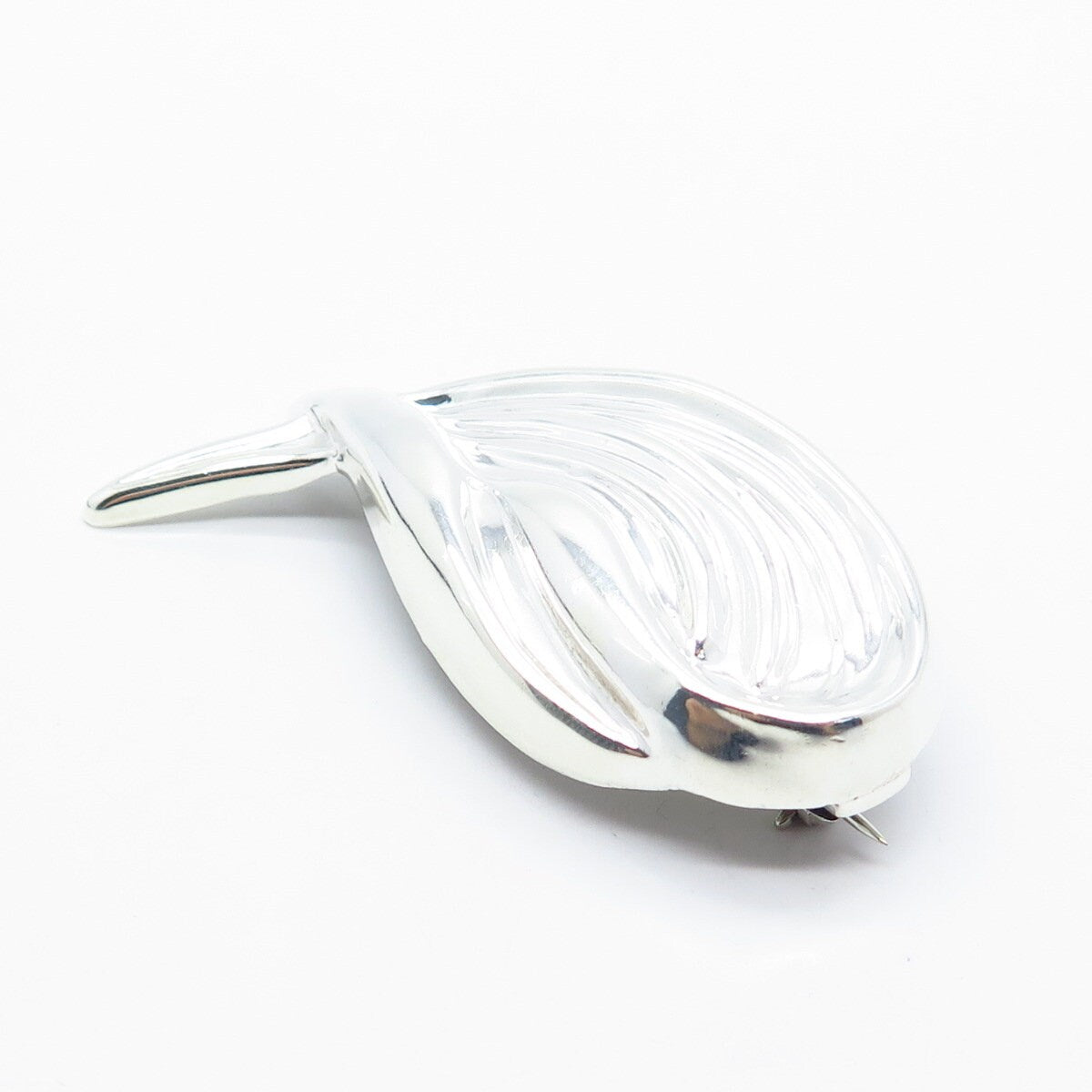 925 Sterling Silver Vintage Mexico Ribbed Modernist Pin Brooch