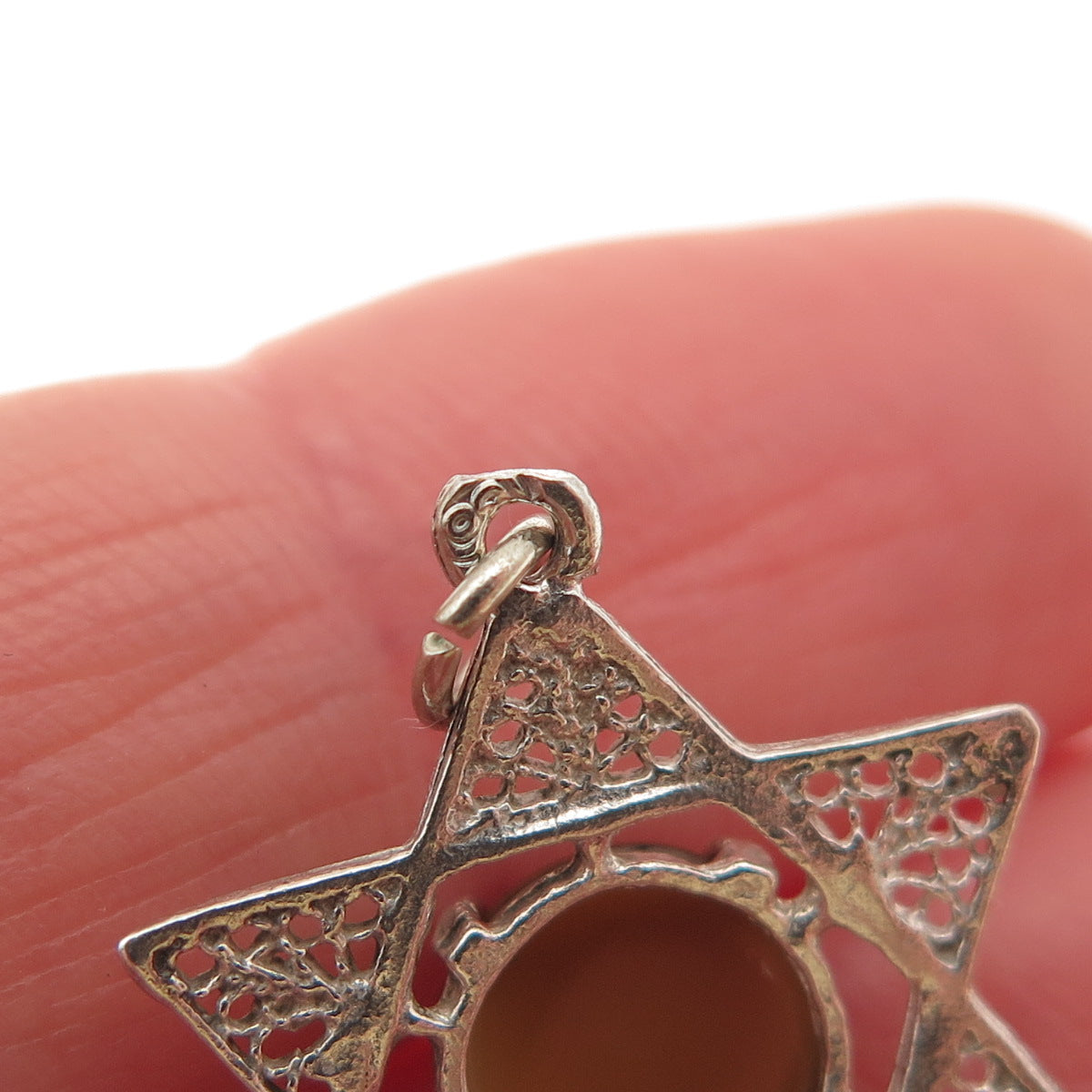 900 Silver Vintage Real Cat's Eye Star of David Charm Pendant