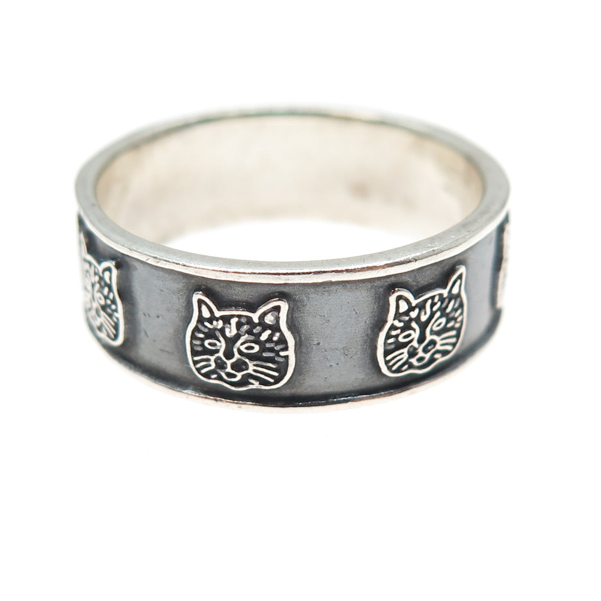 925 Sterling Silver Vintage Mexico Cat Oxidized Band Ring Size 12