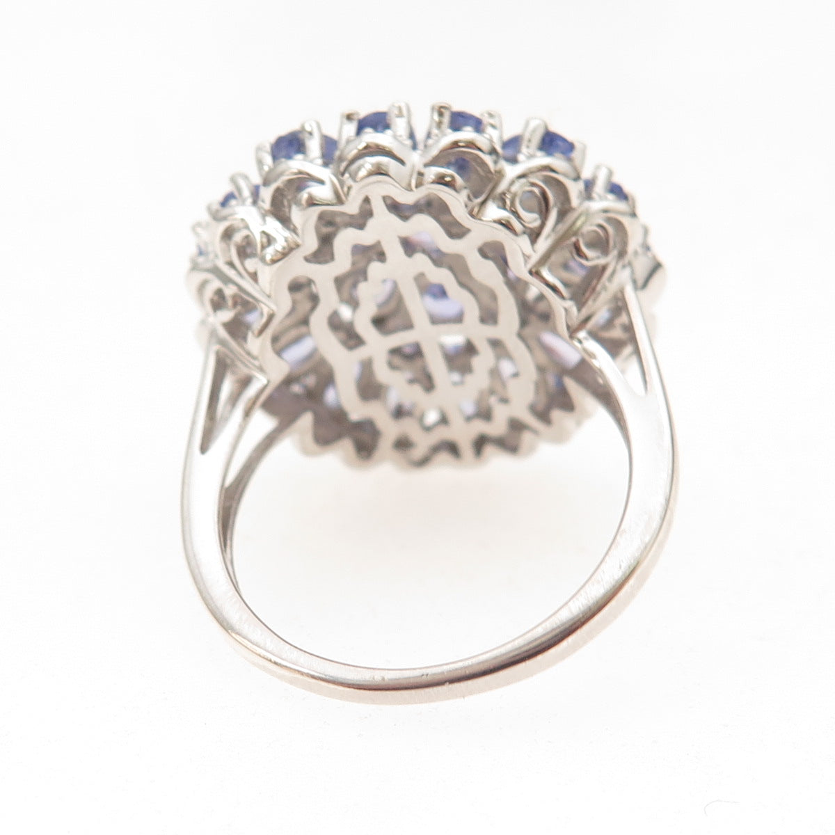 Chuck Clemency 925 Sterling Silver Real Tanzanite Floral Cluster Ring Size 8.25
