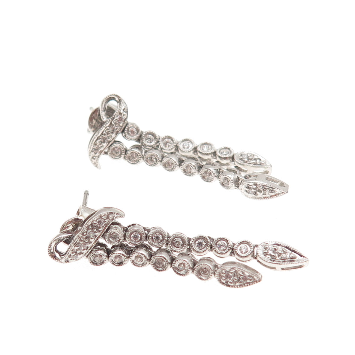 925 Sterling Silver Round-Cut C Z Dangle Earrings