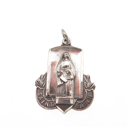 BLISS 925 Sterling Silver Antique Art Deco St. Ann Oxidized Charm Pendant