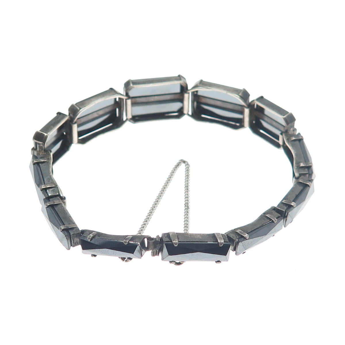 925 Sterling Silver Antique Germany Real Hematite & Marcasite Bracelet 7"