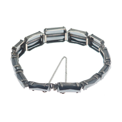 925 Sterling Silver Antique Germany Real Hematite & Marcasite Bracelet 7"