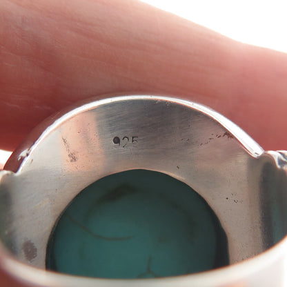 925 Sterling Silver Vintage Real Mountain Turquoise Sun Oxidized Ring Size 10.25