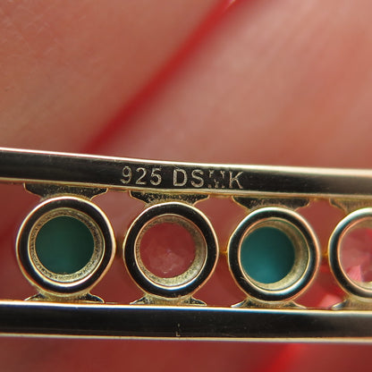 DSMK 925 Sterling Gold Plated Real Turquoise & C Z Cable Chain Necklace 18-20"