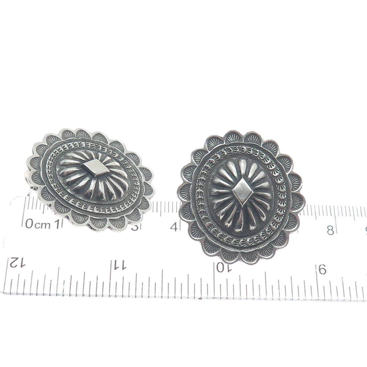 FRED MALONEY NAVAJO Old Pawn Sterling Silver Vintage Concho Oxidized Earrings