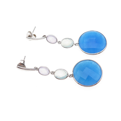 925 Sterling Silver Real Multi-Color Gemstone Dangle Earrings