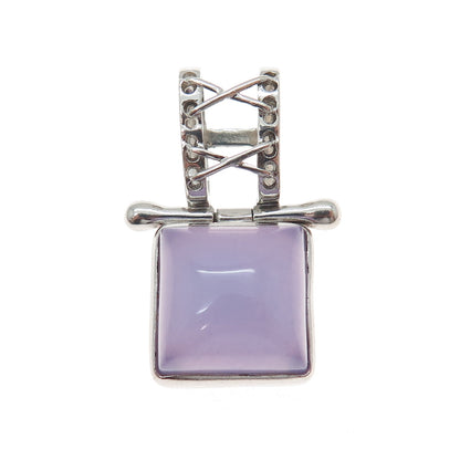 925 Sterling Silver Vintage Real Lavender Jade Modernist Slide Pendant