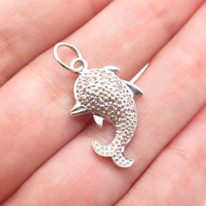 925 Sterling Silver Round-Cut C Z Dolphin Minimalist Charm Pendant