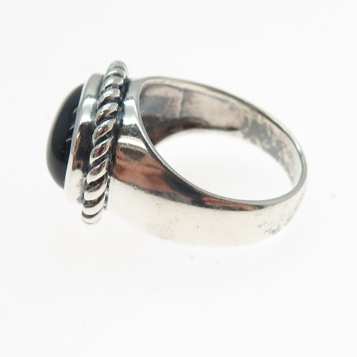 925 Sterling Silver Vintage Real Cabochon Black Onyx Oxidized Ring Size 7.25