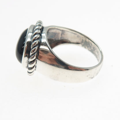 925 Sterling Silver Vintage Real Cabochon Black Onyx Oxidized Ring Size 7.25