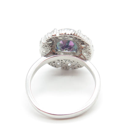 925 Sterling Silver Oval-Cut Mystic Crystal & Multi C Z Bohemian Ring Size 7