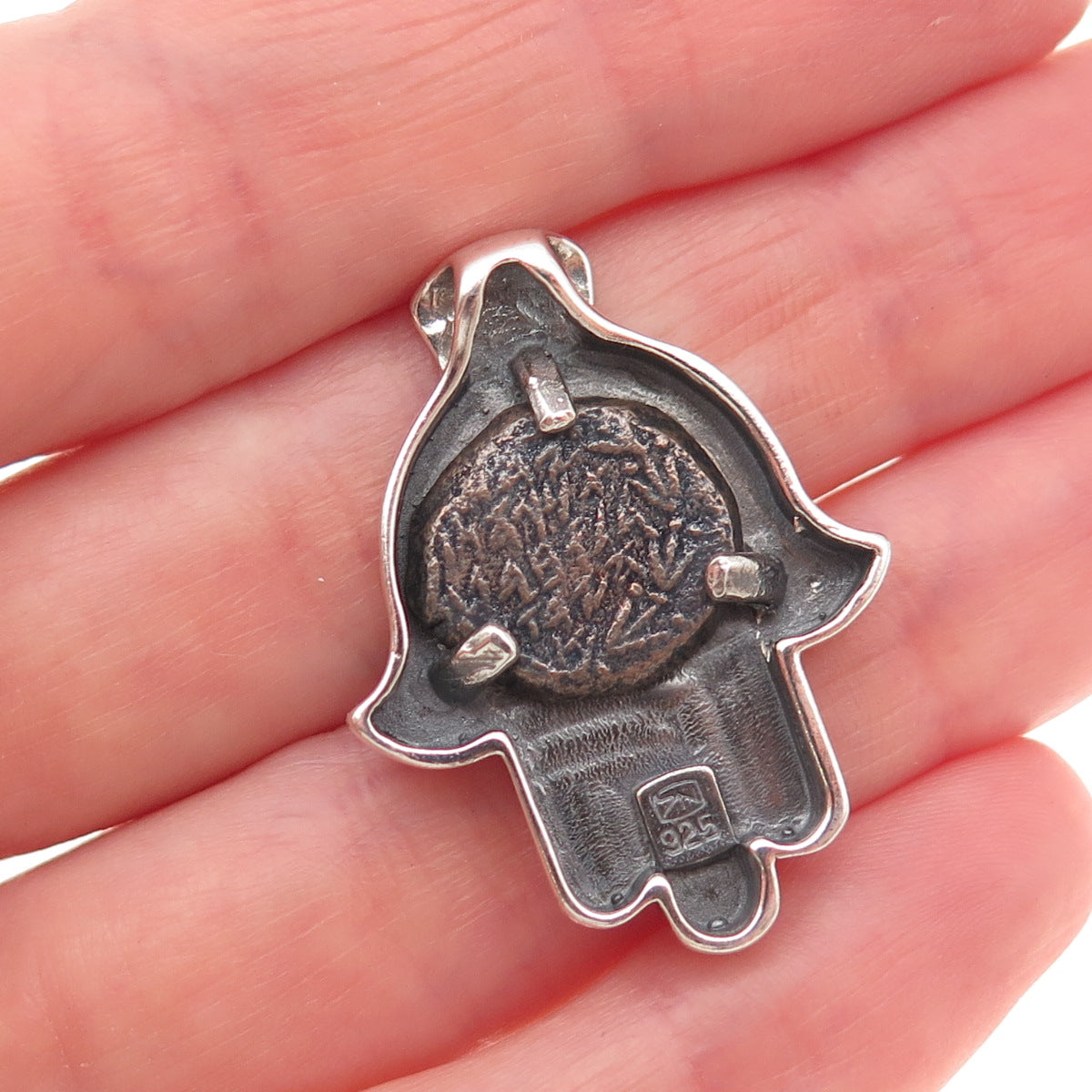 Alexander Wolfe Sterling Vintage High Priest Yonatan Coin Hamsa Slide Pendant