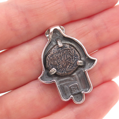 Alexander Wolfe Sterling Vintage High Priest Yonatan Coin Hamsa Slide Pendant