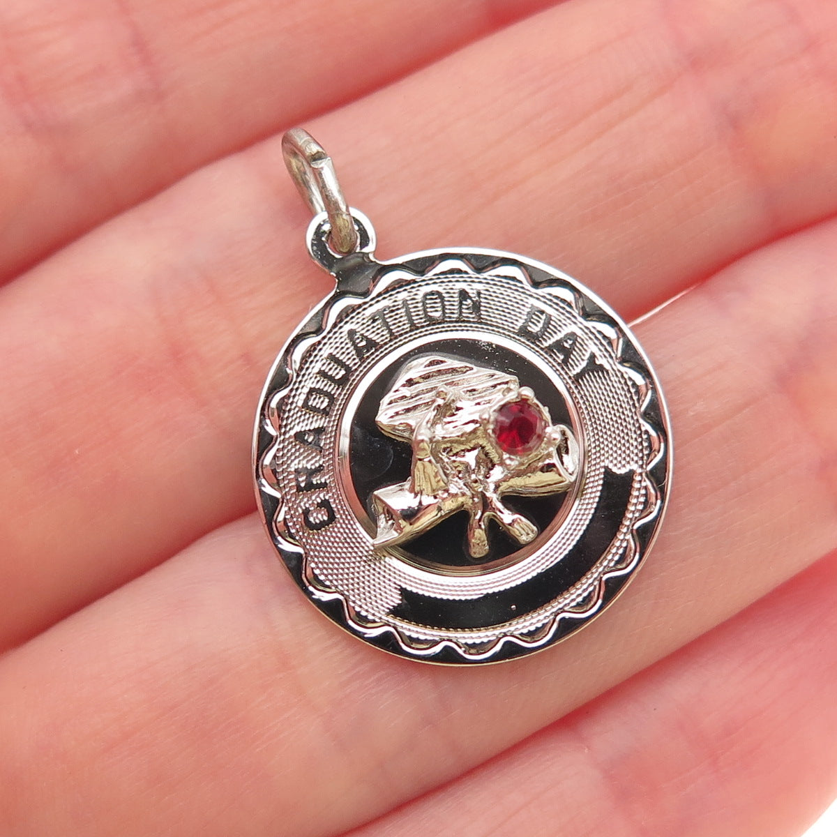 Spencer Co. 925 Sterling Silver Vintage Rhinestone Graduation Day Charm Pendant