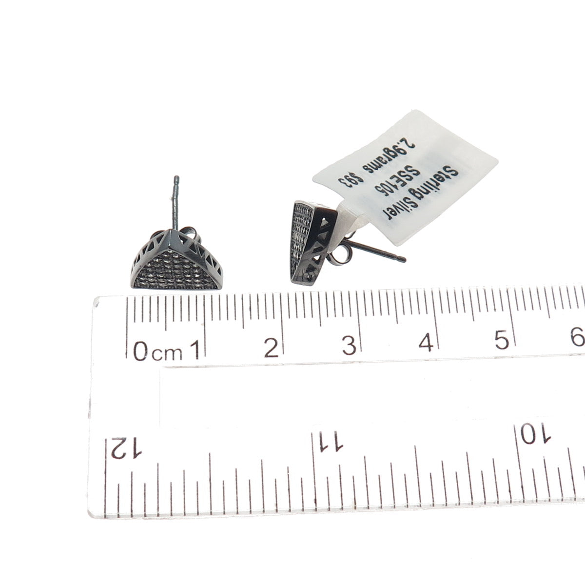 925 Sterling Silver Black Rhodium Round-Cut C Z Triangle Stud Earrings