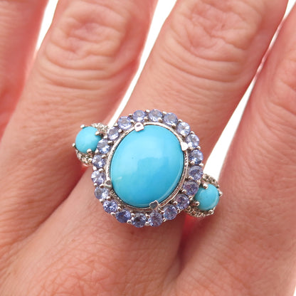 Chuck Clemency Sterling Silver Real Diamond Turquoise & Tanzanite Ring Size 9.25