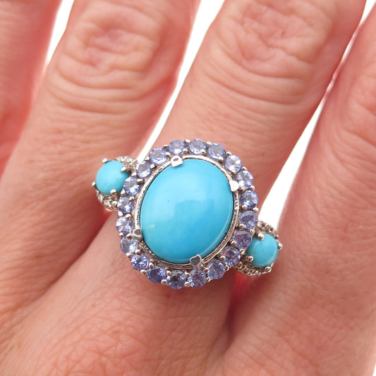 Chuck Clemency Sterling Silver Real Diamond Turquoise & Tanzanite Ring Size 9.25