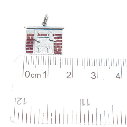 WELLS Sterling Silver Vintage Enamel Merry Christmas Minimalist Charm Pendant